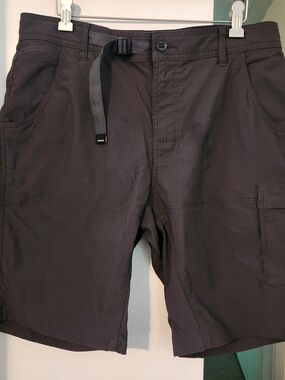 PrAna Shorts Mens W34" Belted Outdoors Hiking Nylon Olive Army Green Standard